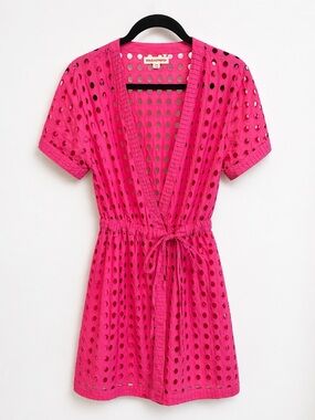 Solid & Striped The Sarah Eyelet Dress Hibiscus Pink XS – Cotton Wrap Mini
